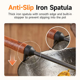 WANGYUANJI 15.2" Chinese Iron Wok Spatula – Traditional Carbon Steel Spatula with Wooden Handle for Stir-Fry Cooking, Coatless Healthy Design